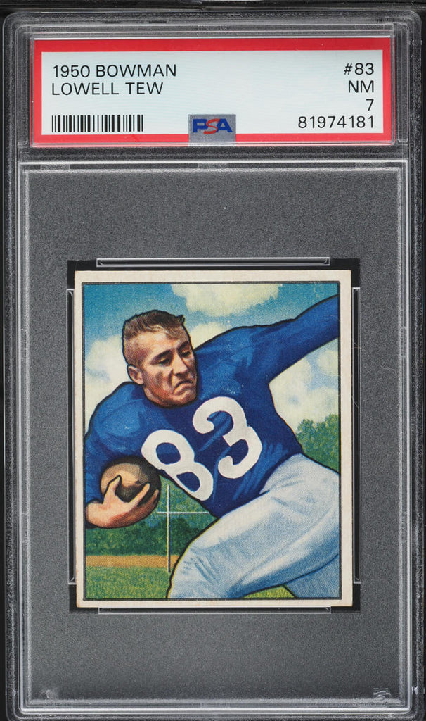 1950 Bowman FB Card # 83 Lowell Tew New York Yanks ROOKIE RC PSA 7 NRMT (MGD2)