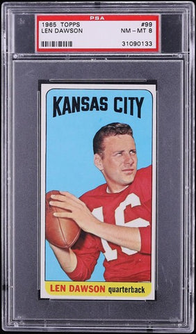1965 Topps FB Card # 99 Len Dawson Kansas City Chiefs HOF SP PSA 8 NM-MT (MGD2)