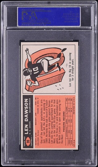 1965 Topps FB Card # 99 Len Dawson Kansas City Chiefs HOF SP PSA 8 NM-MT (MGD2)