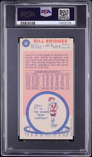 1969 Topps BkB Card # 86 Bill Bridges Atlanta Hawks ROOKIE RC PSA 7 NRMT (MGD2)