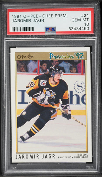 1991 O-Pee-Chee Premier  Hockey Card # 24 Jaromir Jagr Penguins PSA 10 GEM MINT (MGD2)