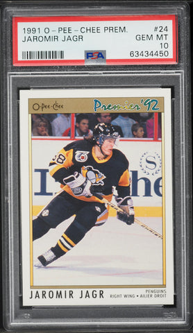 1991 O-Pee-Chee Premier  Hockey Card # 24 Jaromir Jagr Penguins PSA 10 GEM MINT (MGD2)
