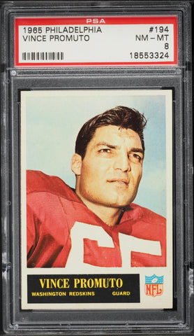1965 Philadelphia FB Card #194 Vince Promuto Washington Redskins HOF PSA 8 NM-MT (MGD2)