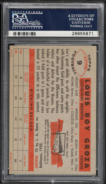 1956 Topps FB Card # 9 Lou Groza Cleveland Browns HOF PSA 5.5 EX+ (MGD2)