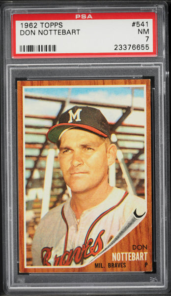 1962 Topps BB Card #541 Don Nottebart Milwaukee Braves SP PSA 7 NRMT (MGD2)