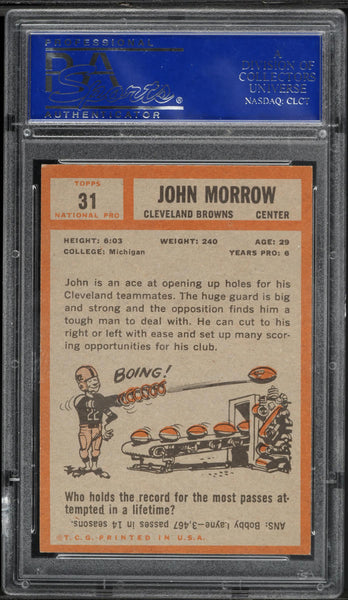 1962 Topps FB Card # 31 John Morrow Cleveland Browns PSA 7 NRMT (MGD2)