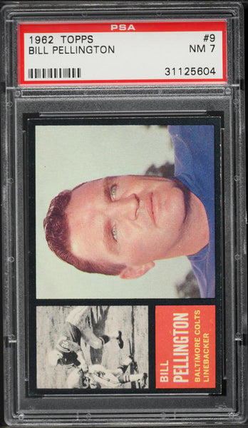 1962 Topps FB Card # 9 Bill Pellington Baltimore Colts PSA 7 NRMT (MGD2)