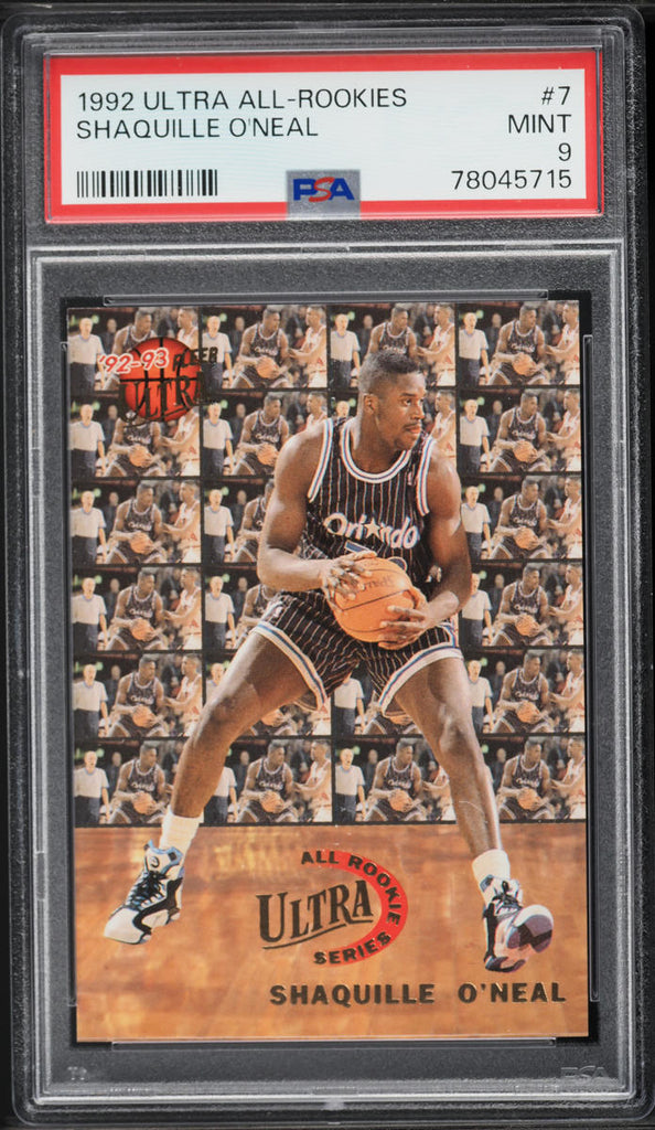 1992 Ultra All-Rookies BkB Card # 7 Shaquille O'Neal HOF ROOKIE RC PSA 9 MINT (MGD2)