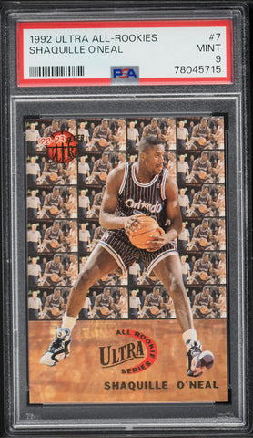 1992 Ultra All-Rookies BkB Card # 7 Shaquille O'Neal HOF ROOKIE RC PSA 9 MINT (MGD2)