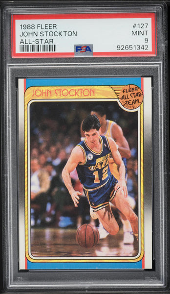 1988 Fleer BkB Card #127 John Stockton Utah Jazz HOF ROOKIE RC PSA 9 MINT (MGD2)