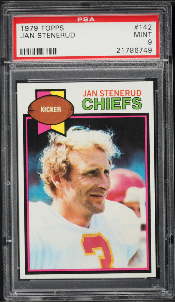 1979 Topps FB Card #142 Jan Stenerud Kansas City Chiefs HOF PSA 9 MINT (MGD2)