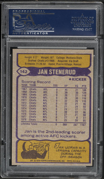 1979 Topps FB Card #142 Jan Stenerud Kansas City Chiefs HOF PSA 9 MINT (MGD2)