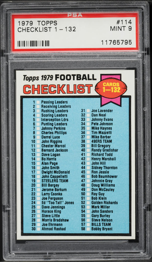 1979 Topps FB Card #114 Topps Football Checklist 1-132 PSA 9 MINT (MGD2)