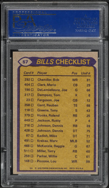 1979 Topps FB Card # 57 Buffalo Bills TEAM LEADERS PSA 9 MINT (MGD2)