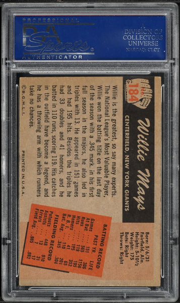 1955 Bowman BB Card #184 Willie Mays New York Giants HOF PSA 5 EX (MGD2)