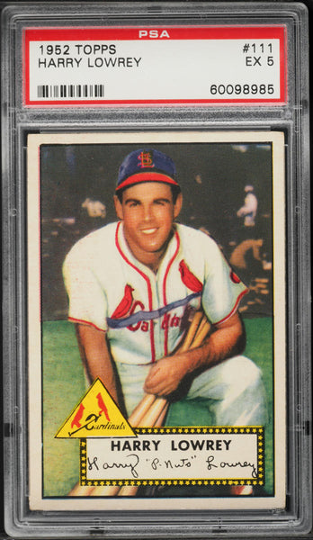 1952 Topps BB Card #111 Harry Peanuts Lowrey St. Louis Cardinals PSA 5 EX (MGD2)