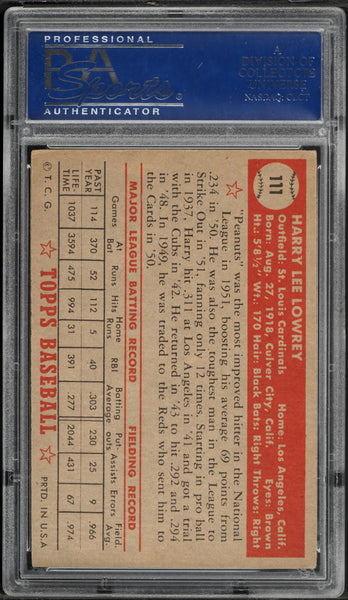 1952 Topps BB Card #111 Harry Peanuts Lowrey St. Louis Cardinals PSA 5 EX (MGD2)