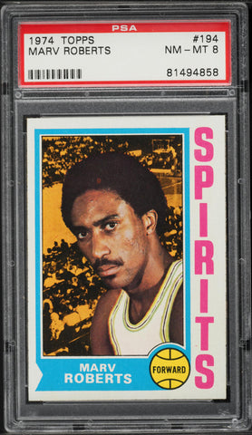 1974 Topps BkB Card #194 Marv Roberts St. Louis Spirits ROOKIE RC PSA 8 NM-MT (MGD2)