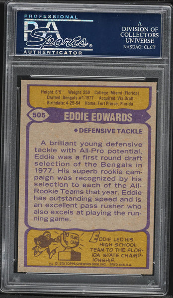 1979 Topps FB Card #505 Eddie Edwards Cincinnati Bengals PSA 9 MINT (MGD2)