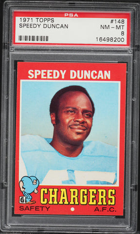 1971 Topps FB Card #148 Speedy Duncan San Diego Chargers HOF PSA 8 NM-MT (MGD2)