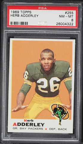 1969 Topps FB Card #255 Herb Adderley Green Bay Packers HOF PSA 8 NM-MT (MGD2)
