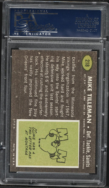 1969 Topps FB Card #218 Mike Tilleman New Orleans Saints ROOKIE RC PSA 8 NM-MT (MGD2)