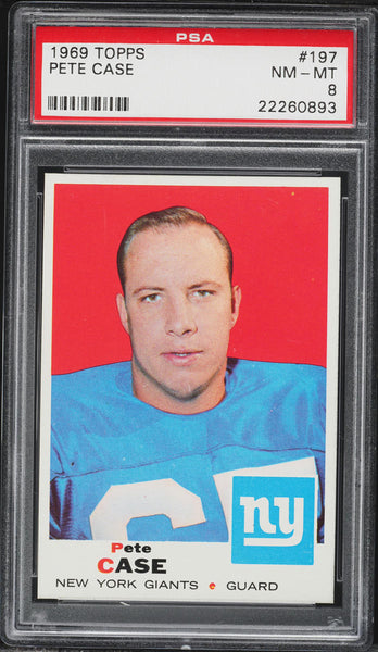 1969 Topps FB Card #197 Pete Case New York Giants PSA 8 NM-MT (MGD2)