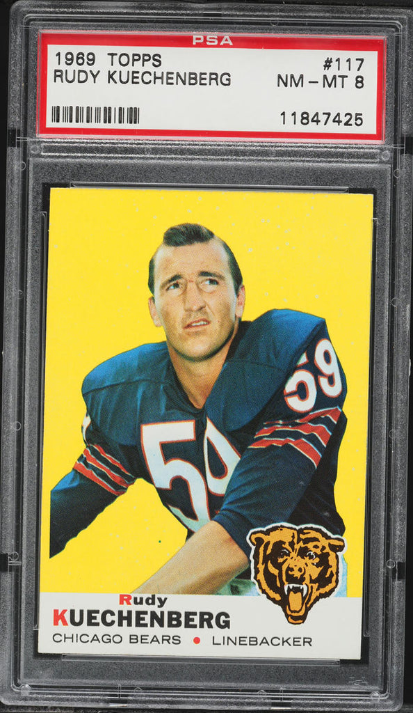1969 Topps FB Card #117 Rudy Kuechenberg Chicago Bears ROOKIE RC PSA 8 NM-MT (MGD2)