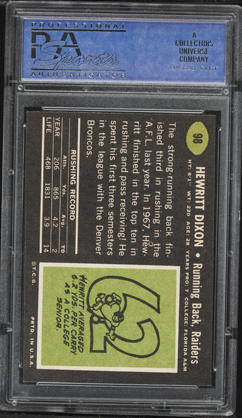 1969 Topps FB Card # 98 Hewritt Dixon Oakland Raiders PSA 8 NM-MT (MGD2)