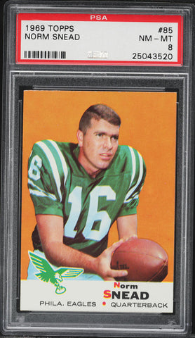 1969 Topps FB Card # 85 Norm Snead Philadelphia Eagles PSA 8 NM-MT (MGD2)