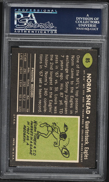 1969 Topps FB Card # 85 Norm Snead Philadelphia Eagles PSA 8 NM-MT (MGD2)