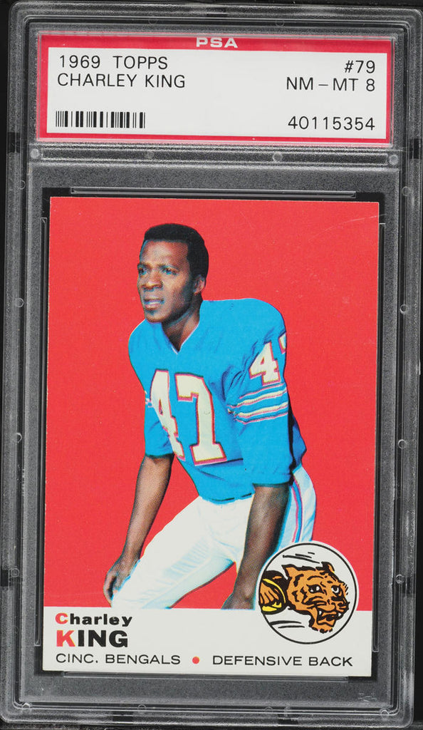 1969 Topps FB Card # 79 Charley King Cincinnati Bengals ROOKIE RC PSA 8 NM-MT (MGD2)