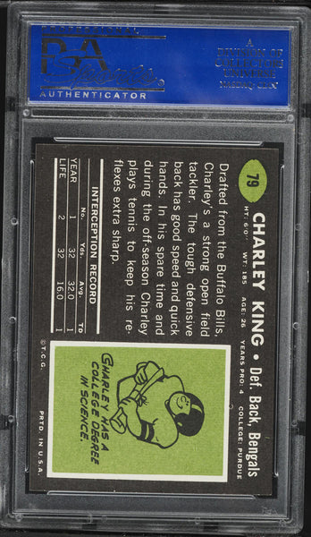1969 Topps FB Card # 79 Charley King Cincinnati Bengals ROOKIE RC PSA 8 NM-MT (MGD2)