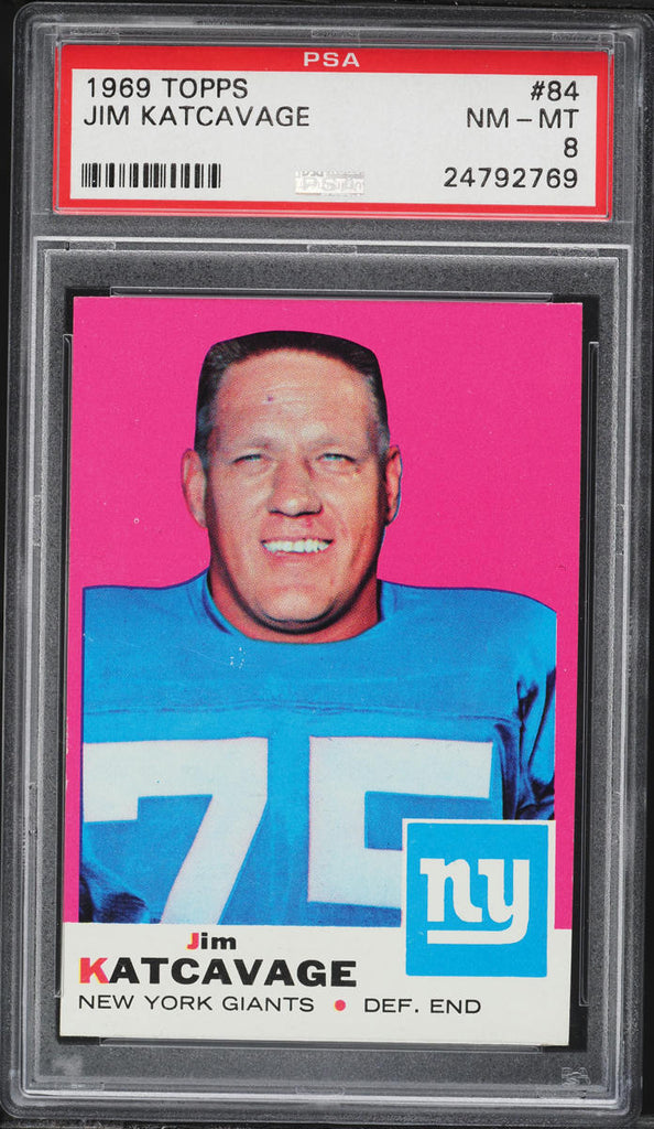 1969 Topps FB Card # 84 Jim Katcavage New York Giants PSA 8 NM-MT (MGD2)