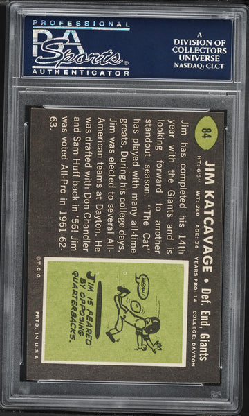 1969 Topps FB Card # 84 Jim Katcavage New York Giants PSA 8 NM-MT (MGD2)