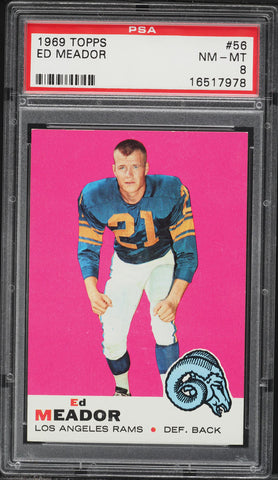 1969 Topps FB Card # 56 Ed Meador Los Angeles Rams PSA 8 NM-MT (MGD2)