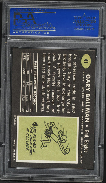 1969 Topps FB Card # 41 Gary Ballman Philadelphia Eagles PSA 8 NM-MT (MGD2)