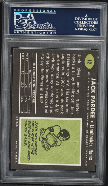 1969 Topps FB Card # 12 Jack Pardee Los Angeles Rams HOF PSA 8 NM-MT (MGD2)