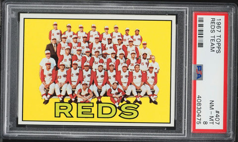 1967 Topps BB Card #407 Cincinnati Reds TEAM CARD PSA 8 NM-MT (MGD2)