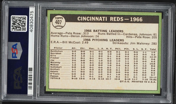 1967 Topps BB Card #407 Cincinnati Reds TEAM CARD PSA 8 NM-MT (MGD2)