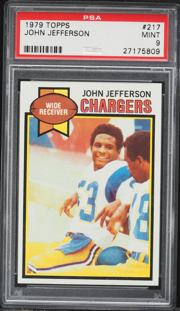 1979 Topps FB Card #217 John Jefferson San Diego Chargers HOF ROOKIE RC PSA 9 (MGD2)