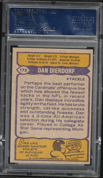 1979 Topps FB Card #172 Dan Dierdorf St. Louis Cardinals ALL-PRO HOF PSA 9 MINT (MGD2)