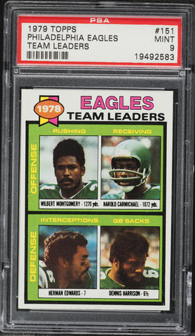 1979 Topps FB Card #151 Philadelphia Eagles HOF TEAM LEADERS PSA 9 MINT (MGD2)