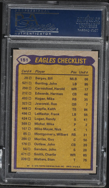 1979 Topps FB Card #151 Philadelphia Eagles HOF TEAM LEADERS PSA 9 MINT (MGD2)