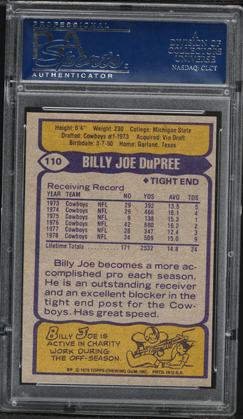 1979 Topps FB Card #110 Billy Joe Dupree Dallas Cowboys ALL-PRO PSA 9 MINT (MGD2)
