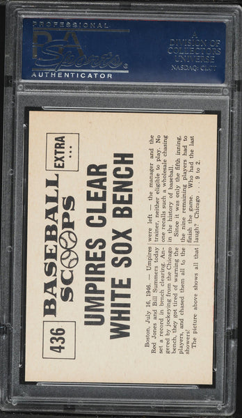 1961 Nu-Card Scoops BB Card #436 Umpires Clear WHITE SOX BENCH PSA 8 NM-MT (MGD2)