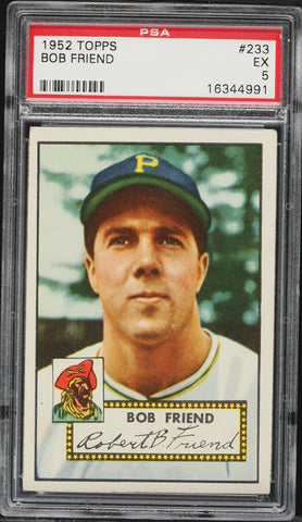 1952 Topps BB Card #233 Bob Friend Pittsburgh Pirates HOF ROOKIE RC PSA 5 EX (MGD2)