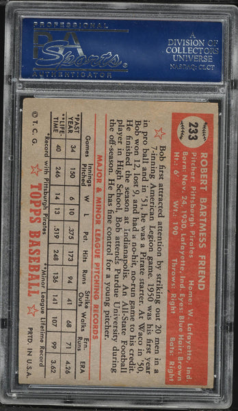 1952 Topps BB Card #233 Bob Friend Pittsburgh Pirates HOF ROOKIE RC PSA 5 EX (MGD2)