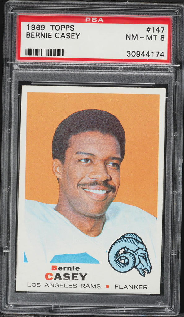 1969 Topps FB Card #147 Bernie Casey Los Angeles Rams PSA 8 NM-MT (MGD2)
