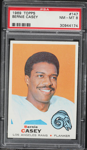 1969 Topps FB Card #147 Bernie Casey Los Angeles Rams PSA 8 NM-MT (MGD2)